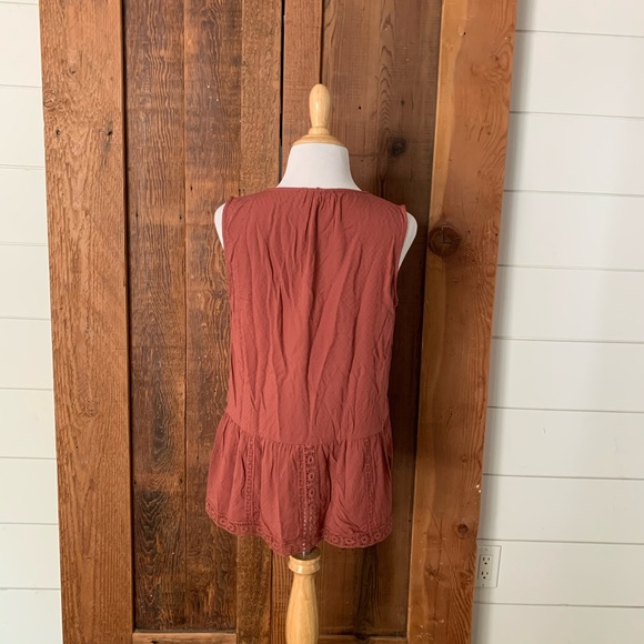 Ro&De Rust Ruffle Hem Peasant Tie Neck Lace Blouse - Picture 2 of 3